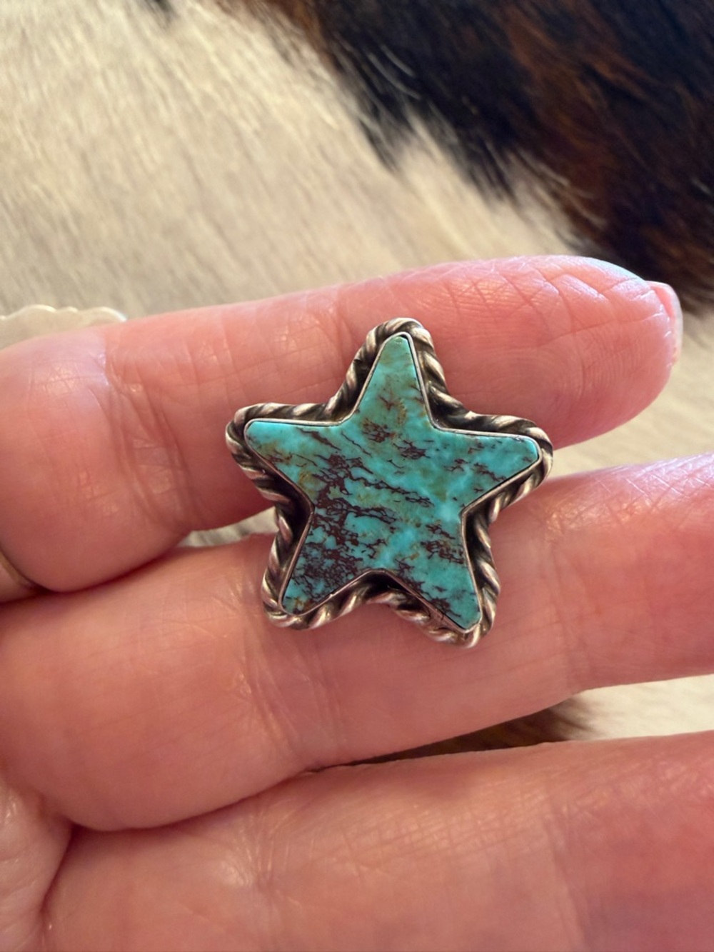 ❤️ Signed “Larson Chee” Kingman Turquoise Star Navajo Native American ADJ RING - Picture 6 of 15